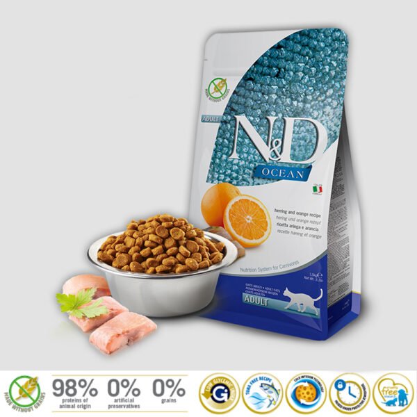 N&D Ocean arenque y naraja, alimento sin cereales para gatos