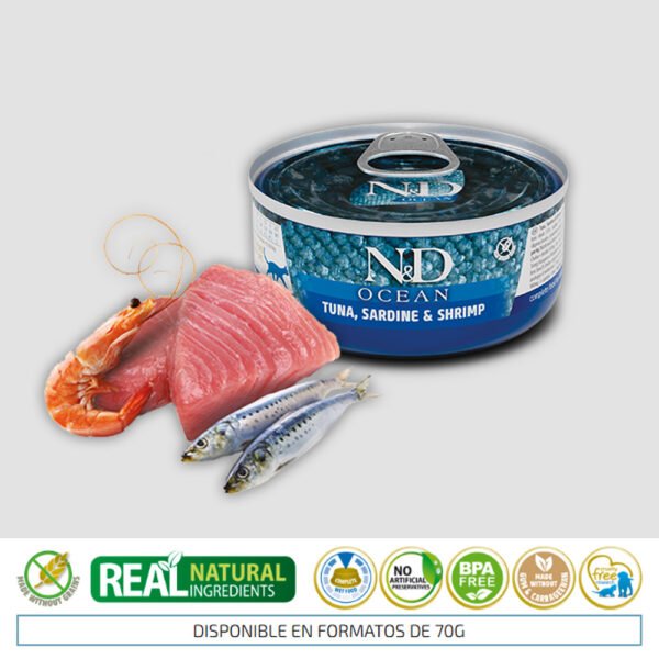 FARMINA N&D OCEAN ATUN, SARDINA Y GAMBAS COMIDA HUMEDA PARA GATOS