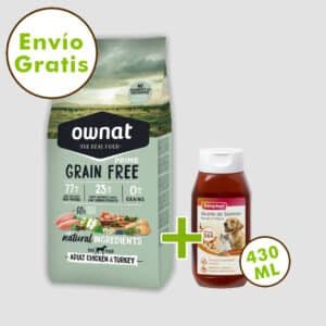 PACK OWNAT GF PRIME ADULT POLLO Y PAVO 12KG + ACEITE SALMON BEAPHAR
